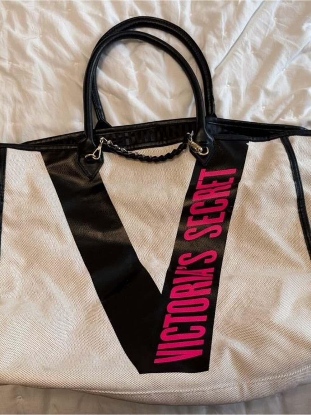 Victoria's Secret White, Black & Pink Tote Bag